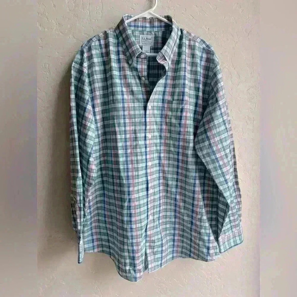 L.L Bean 100% cotton large plaid button down shirt businesss casual classic NWOT - Picture 1 of 6